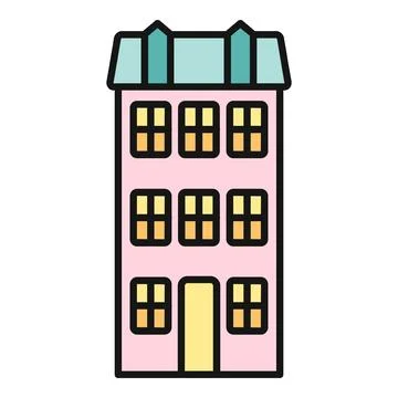 Building facade line icon vector concept Stock Illustration