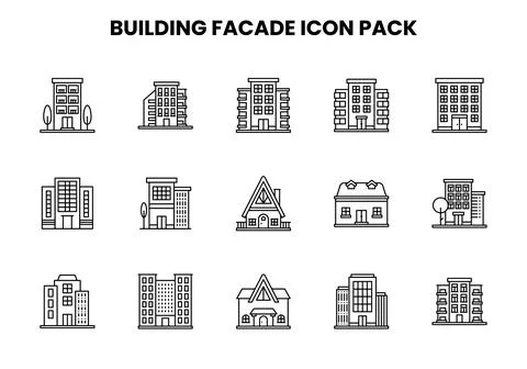 Building Facade Line Set Icons Pack Ilustración de archivo