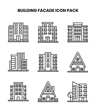 Building Facade Line Set Icons Pack Ilustración de archivo