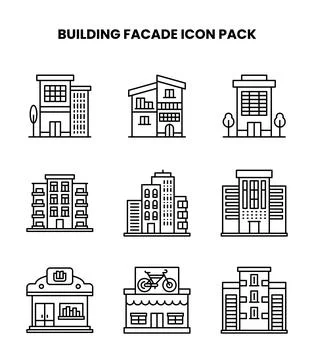 Building Facade Line UI Icons Pack Ilustración de archivo
