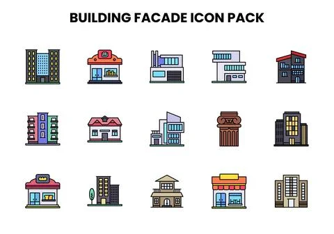 Building Facade Lineal Color Graphics Icons Pack Ilustración de archivo
