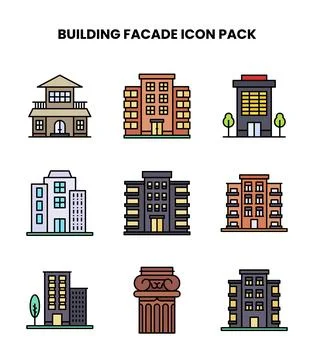 Building Facade Lineal Color Set Icons Pack Ilustración de archivo