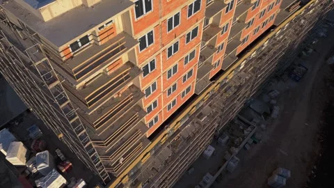 Building facade with mineral wool insulation, Drone flight view. wool panel.. Stock Footage 341495149
