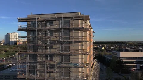 Building facade with mineral wool insulation, Drone flight view. wool panel.. Stock Footage 345168773