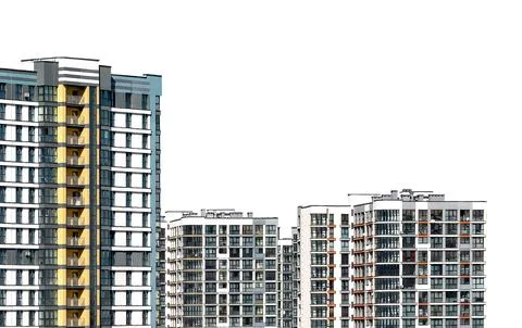 Building facade with modern architecture. Outside highrise condominium, Stock Photos
