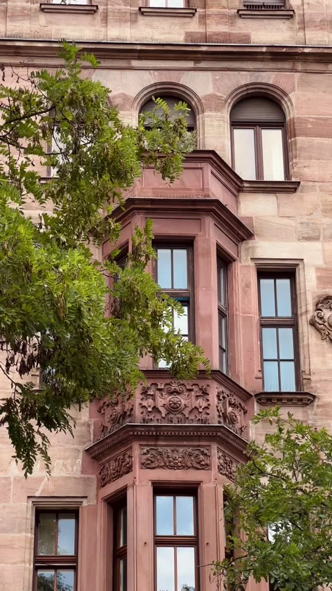 Building facade in Nuremberg in summer. Vertical video Stock Footage 246498607