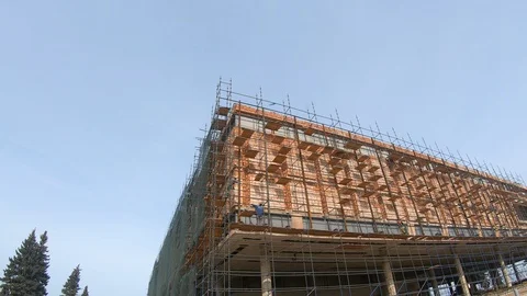 Building facade repair Stock Footage 128870013