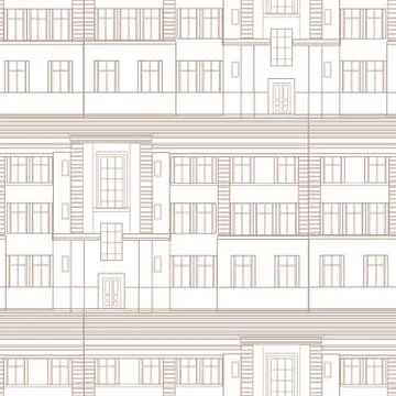 Building facade seamless pattern City architectural blueprint texture Stock Illustration