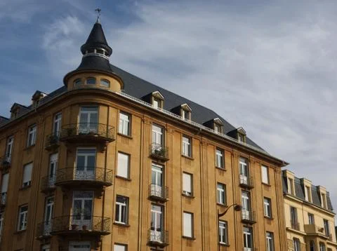 Building facade with shadow and light in Metz Stock Photos