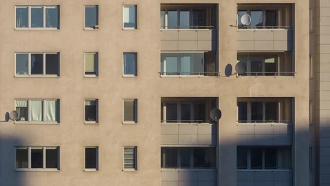 Building facade with shadow wandering along Stock Footage 71038691