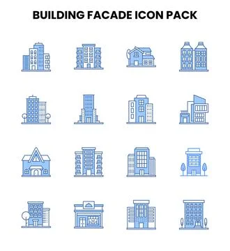Building Facade Two Colour Bundle Icons Pack Ilustración de archivo