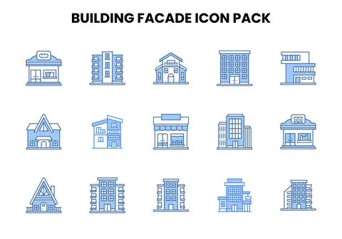 Building Facade Two Colour Design Icons Pack Illustrazione stock