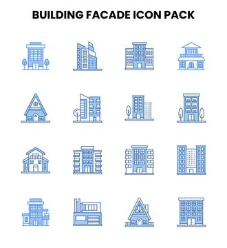 Building Facade Two Colour Set Icons Pack Ilustración de archivo