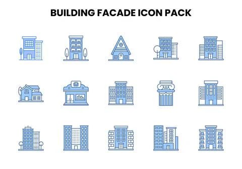 Building Facade Two Colour UI Icons Pack Ilustración de archivo