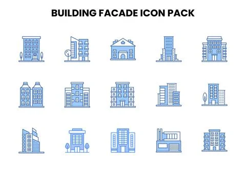 Building Facade Two Colour UI Icons Pack Stock-Illustration
