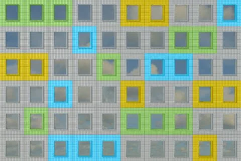 Building facade with windows - 3D illustration. 스톡 일러스트