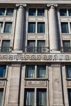 Building Facade with Windows and Ionic Columns in Liverpool, UK. 写真素材