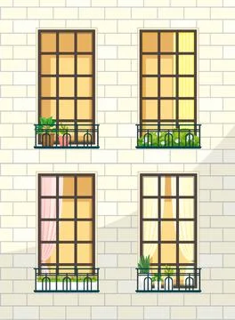 Building facade with windows Ilustración de archivo
