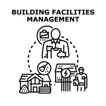 Building facilities management process overseeing property maintenance Stock Illustration