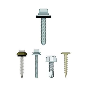 Building fasteners set with various screws and nails Stock Illustration