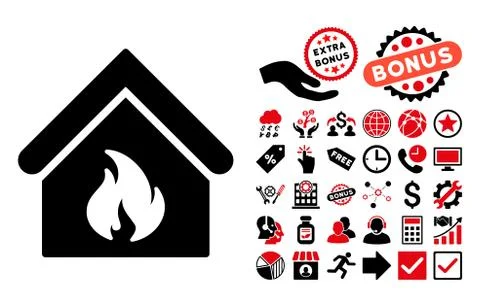 Building Fire Flat Vector Icon with Bonus Ilustración de archivo