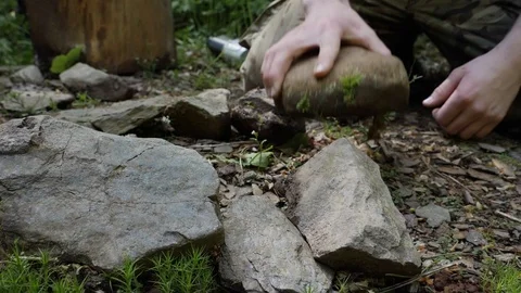 Building a Fire In a Forest Stock Footage 91182745