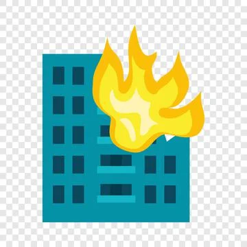 Building in fire icon, flat style Ilustración de archivo
