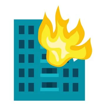 Building in fire icon, flat style Ilustración de archivo