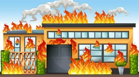 A building on fire Ilustración de archivo