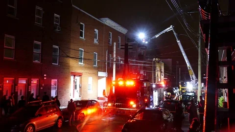 Building fire at night Stock Footage 116709634