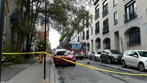 Building fire in old city Stock Footage 116713843