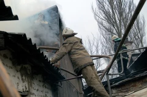 Building on fire Stock Photos