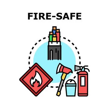 Building fire safety concept with tools and warning sign Stockillustratie