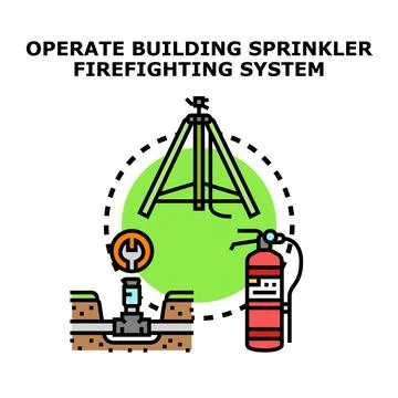 Building fire sprinkler system operation and safety concept Stock Illustration