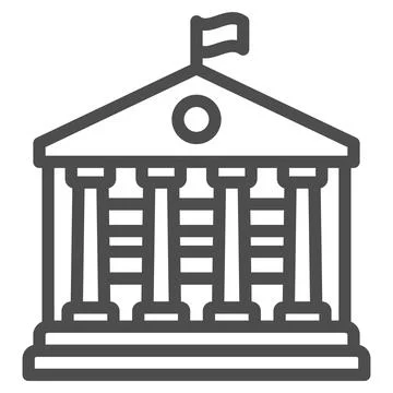 Building with flag and columns line icon, official department concept, custom Ilustración de archivo