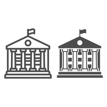Building with flag and columns line and solid icon, official department concept Ilustración de archivo