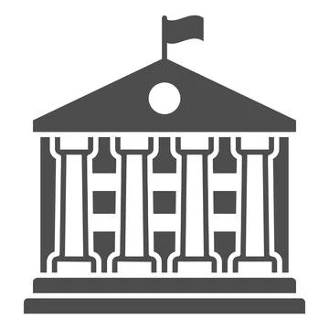 Building with flag and columns solid icon, official department concept, custom Ilustración de archivo