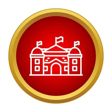 Building with flags icon in red circle gold frame 스톡 일러스트