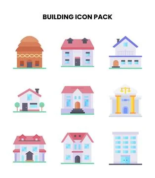 Building Flat Bundle Icons Pack Ilustración de archivo
