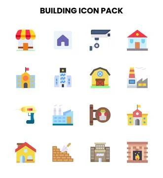 Building Flat Bundle Icons Pack Stock Illustration