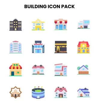 Building Flat Collection Icons Pack Ilustración de archivo