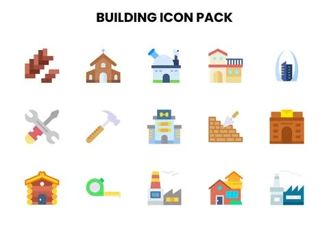 Building Flat Graphics Icons Pack Stock Illustration