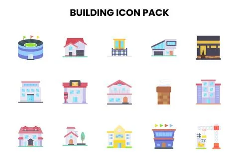 Building Flat Graphics Icons Pack Illustrazione stock