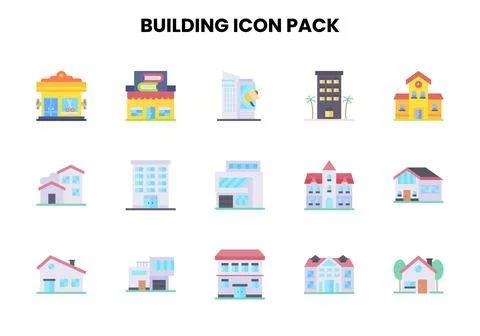 Building Flat Icons Pack Illustrazione stock