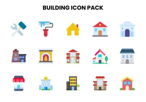 Building Flat Icons Pack Stock Illustration