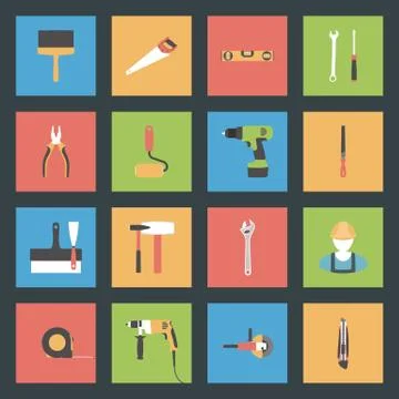 Building flat icons set Stock Illustration