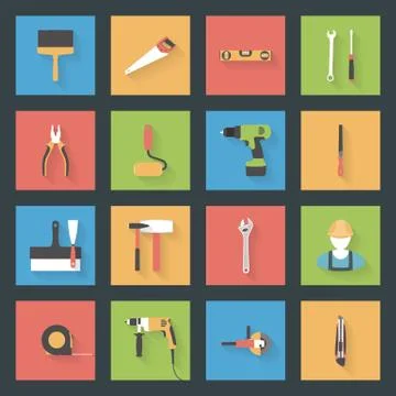 Building flat icons set Stock Illustration