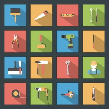 Building flat icons set Stock Illustration