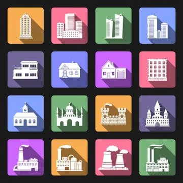 Building flat icons set Stock Illustration