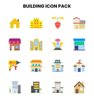 Building Flat Set Icons Pack イラスト素材